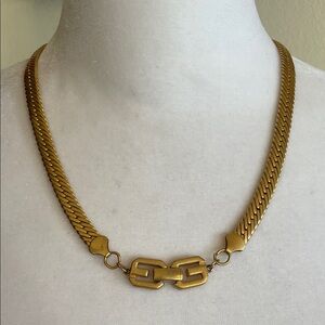 GIVENCHY Gold Plated Herringbone Chain Double G Necklace Vintage